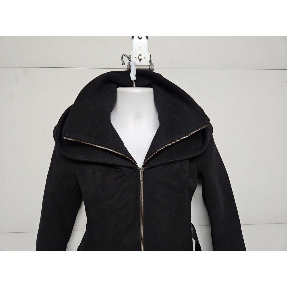 Soia & Kyo Luxury Hooded Wool Blnd Black Coat W/ Zip Inner Vest Leather Belt S/P - Picture 4 of 16